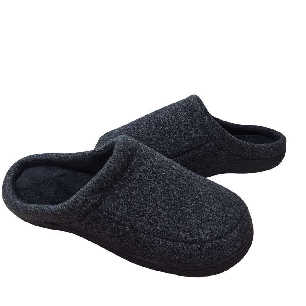 Isotoner Slippers Men 10 Black Knit Clog Machine Washable Lined House Shoes
